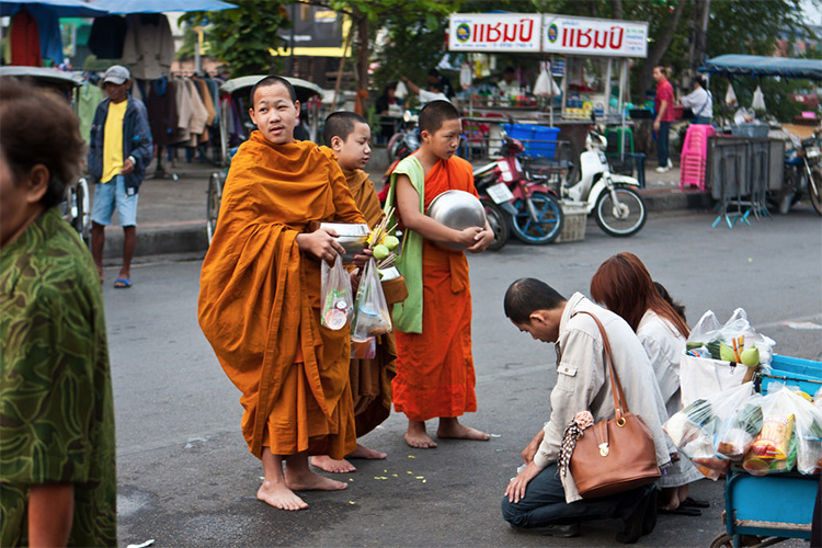 alms giving to monks Chiang Mai